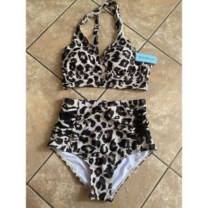NWT Yonique S Animal Print 2 Piece Swim Set Swimwear High Waist